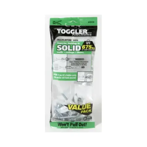 Toggler 50475 ALLIGATOR AF6 Polypropylene Flanged Anchor with Screws For #6 to #12 Fastener Sizes - pack of 20