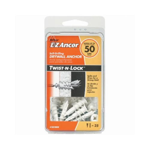 E-Z Ancor 25200 Twist-N-Lock 50 lbs. Drywall Anchors with Screws - pack of 25