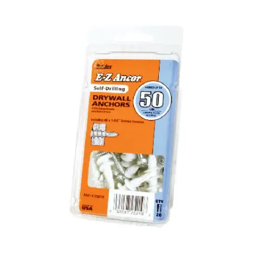 ITW 25210 Drywall Anchors, Self-Drilling, Plastic, #50 - pack of 20