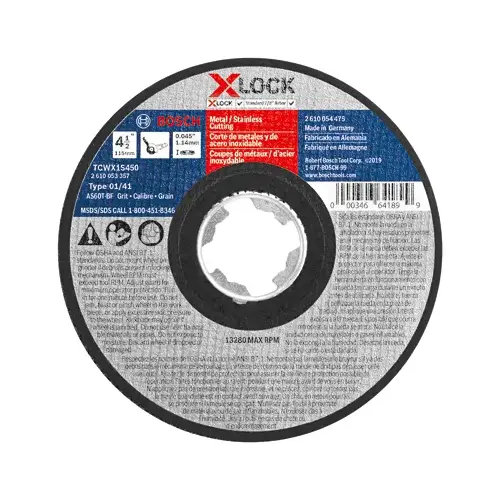 4 1/2" X .045" X-lock Arbor Type 1a 60 Grit Fast Cutting Abrasive Wheel