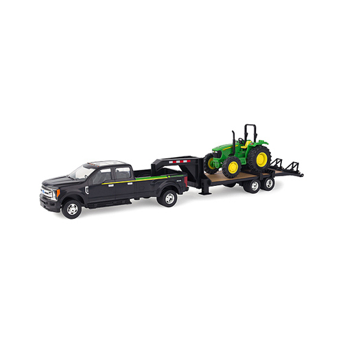 John Deere Tractor With Ford F-350 & Gooseneck Trailer Hauling Set, 1:32 Scale