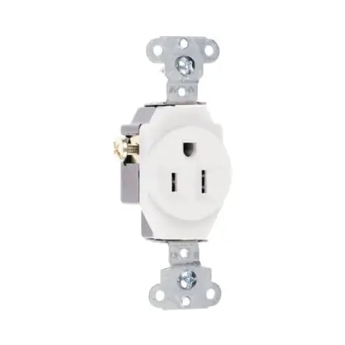 Single Receptacle, Wall Mounting, 2 -Pole, 125 VAC, 15 A, Back and Side Wiring, White