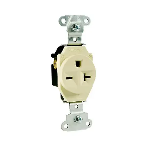 Heavy-Duty Single Receptacle, 2 -Pole, 250 VAC, 20 A, Side Wiring, NEMA: NEMA 6-20R, Ivory