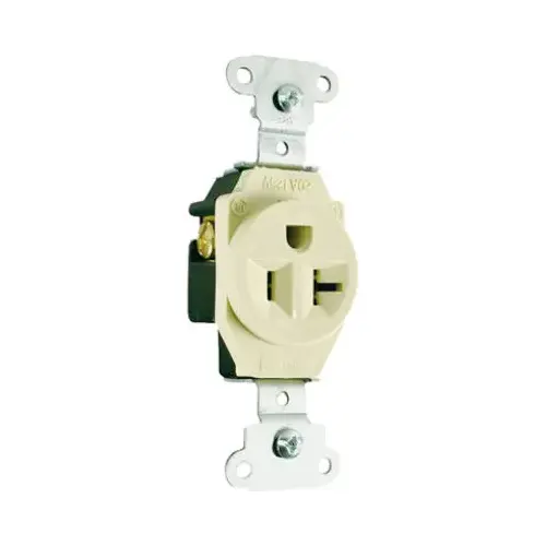 PASS & SEYMOUR 5351ICC8 Heavy-Duty Single Receptacle, 2 -Pole, 125 VAC, 20 A, Side Wiring, NEMA: NEMA 5-20R, Ivory