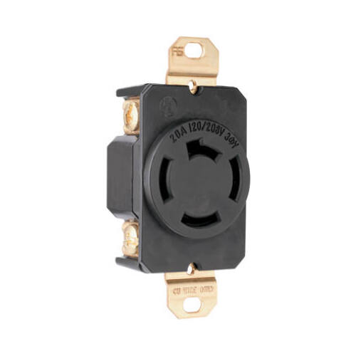 PASS & SEYMOUR 7410 Locking Outlet, Black, Non-NEMA, 125/208-Volt, 20-Amp