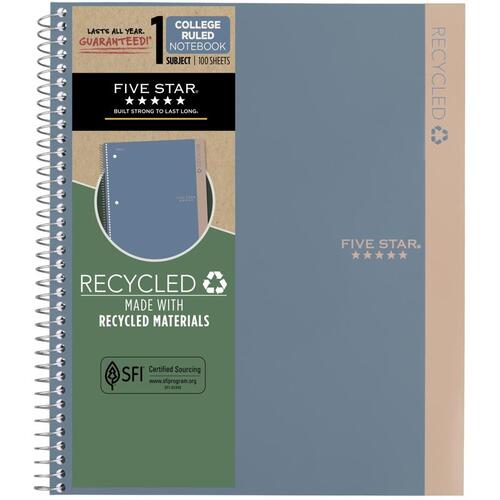 Notebook Recycled 9.75" W X 11" L College Ruled Spiral Blue