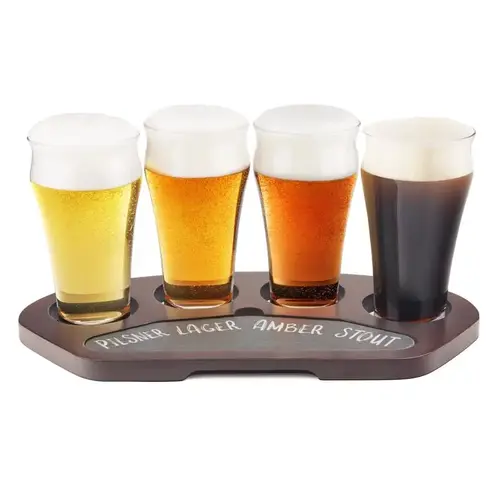 Beer Flight Board 8.5 oz Clear Glass/Wood Clear