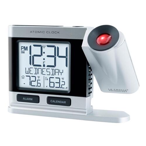 LA CROSSE TECHNOLOGY LTD 616-1410 Atomic Projection Alarm Clock 2.5" Silver LCD Plug-In Silver