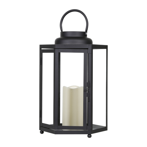 Flameless Lantern 14" Glass/Plastic Decorative Black Black