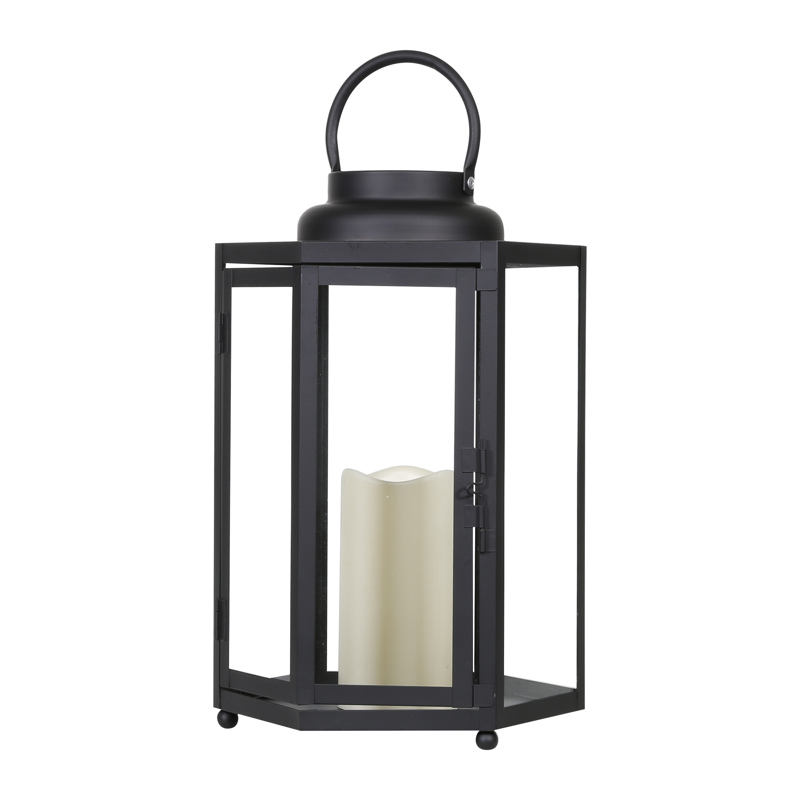 ALPINE IVY104HH-S Flameless Lantern 14" Glass/Plastic Decorative Black Black