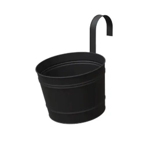 Planter 10.5" H X 8" D Metal Over The Rail Black Black