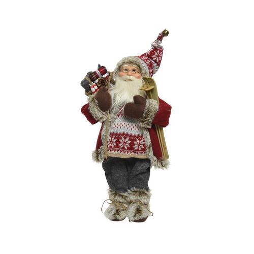Decoris 612010 Indoor Christmas Decor Multicolored Santa with Skies and Pinecone 12" Multicolored
