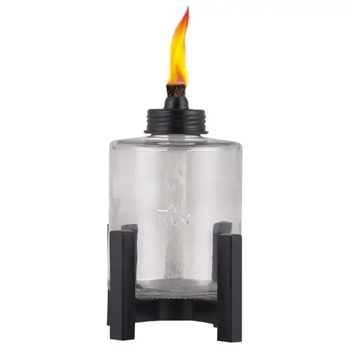 Tabletop Torch Black/Clear Glass/Metal 6.5" Elevated Black/Clear