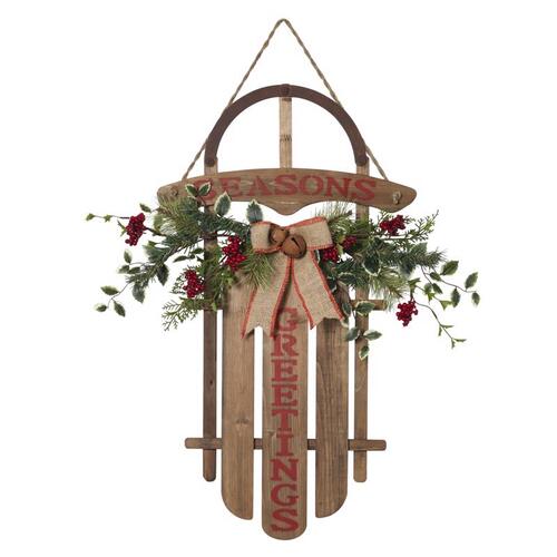 Gerson 2361040 Indoor Christmas Decor Brown/Red Hanging Sled 27" Brown/Red