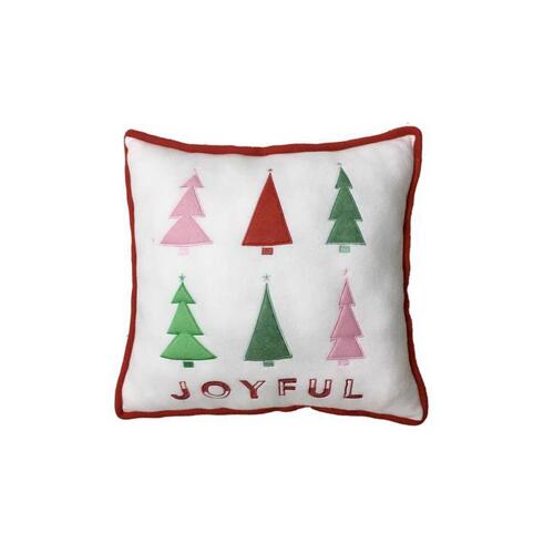Celebrations 22F01971RS Indoor Christmas Decor Home Multicolored Assorted trees and Joyful Plush Pillow 16" Multicolored