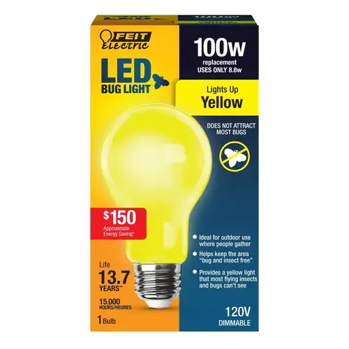 LED Bulb A19 E26 (Medium) Yellow 100 Watt Equivalence Clear