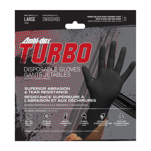 Disposable Gloves Turbo Nitrile Large Black Powder Free Black