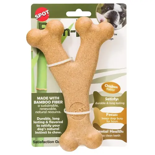 Dog Toy Bam-bones Brown Bamboo Fibers Chicken Flavor Wish Bone Brown