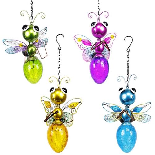 ALPINE LJJ940A-XCP8 Outdoor Decoration Multicolored Glass/Metal 16" H Hanging Butterfly/Dragonfly Multicolored - pack of 8