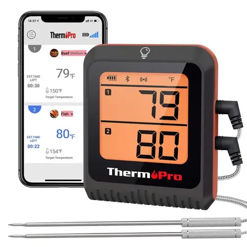 Grill/Meat Thermometer LCD Bluetooth Enabled Orange