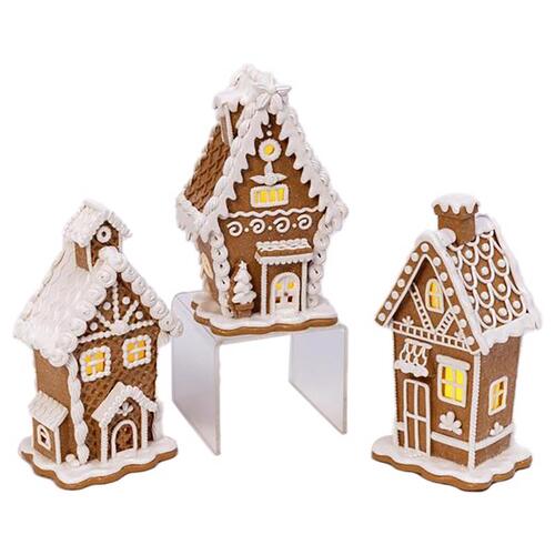 Gerson 2549780-XCP3 Indoor Christmas Decor LED Brown/White Lighted Gingerbread House 7" Brown/White - pack of 3