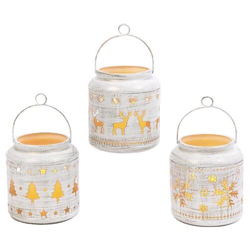 Indoor Christmas Decor LED White Rustic Winter Scene Lanterns 5.51" White - pack of 6