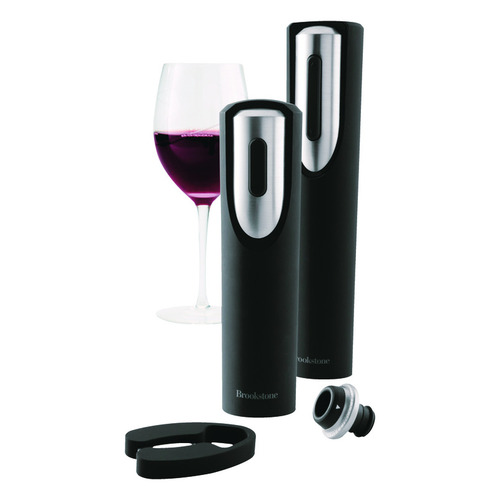 Brookstone 984159 Wine Gift Set Black Silver Chrome Black Silver