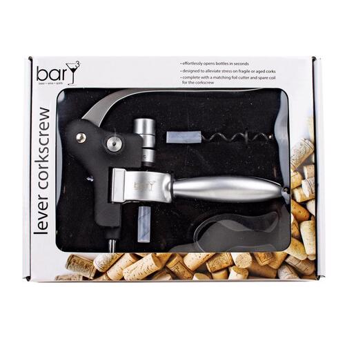 BarY3 BAR-0753 Lever Corkscrew Set Black/Silver Stainless Steel Black/Silver