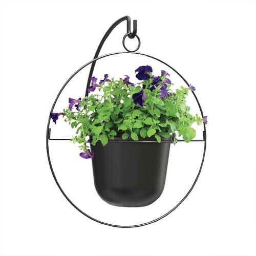 Hanging Planter 17" D Metal Round Ring Black Black