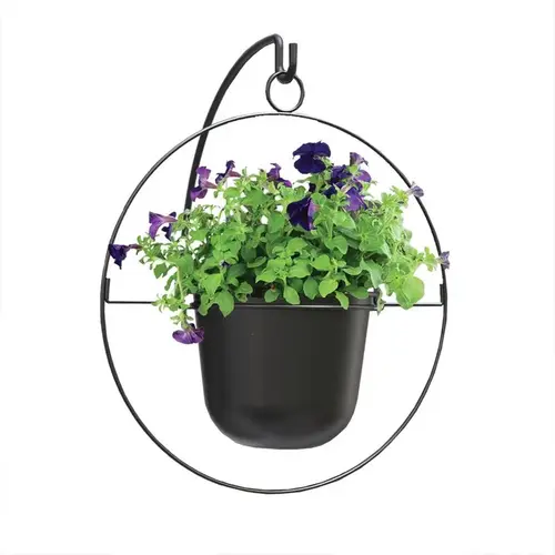 Hanging Planter 17" D Metal Round Ring Black Black - pack of 6