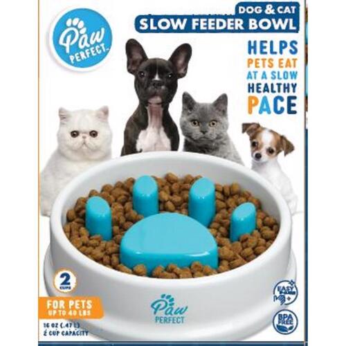 Slow Feeder White Plastic 16 oz For Cats/Dogs White