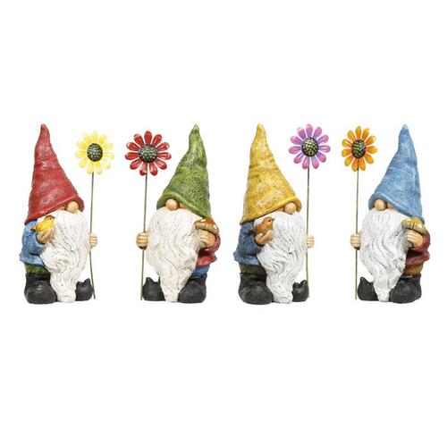 Statue Polyresin Multi-color 10" Gnome with Flower Multi-color