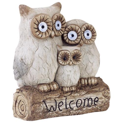 Statue Fiberglass/Resin/Stone Gray 16" Owl Family Welcome Gray