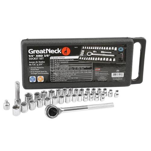 Great Neck 74213 Ratchet and Socket Set 1/4 and 3/8" drive Metric and SAE