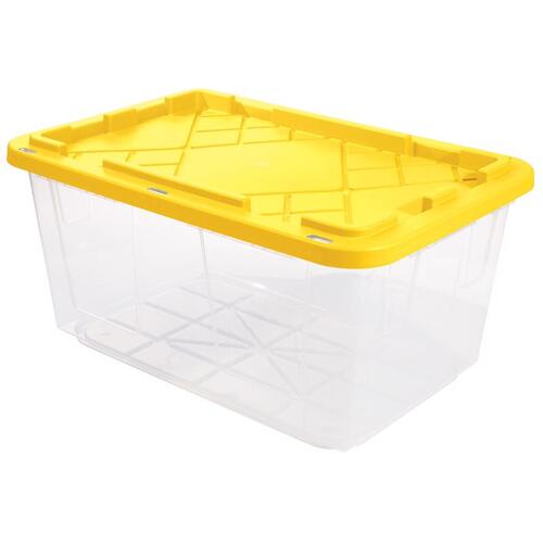 Snap Lock Storage Box 27 gal Clear/Yellow 14.7" H X 20.4" W X 30.4" D Stackable Clear/Yellow