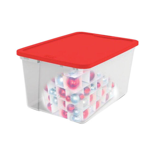 Homz 3256HORD.08-XCP8 Storage Tote 56 qt Clear/Red 12-3/16" H X 16" W X 23-1/2" D Stackable Clear/Red - pack of 8