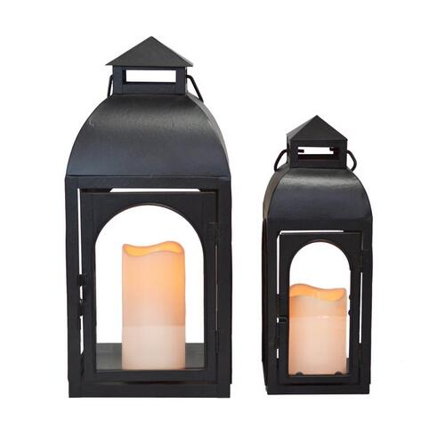 Smart Living 84149-LC2 LED Candle Lantern 15" One Mantle Metal Dome Black Black