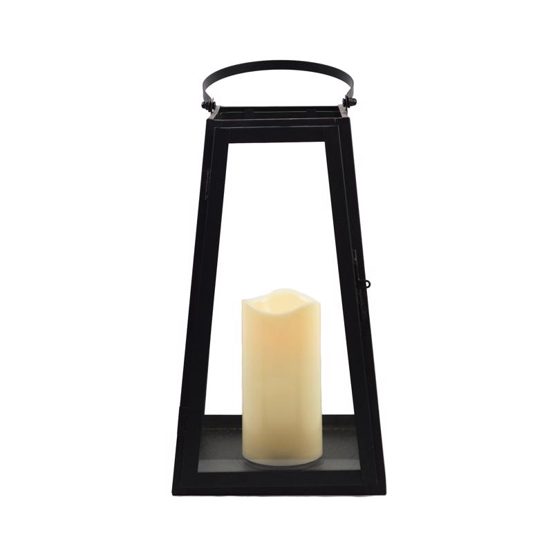 Smart Living 84147-LC LED Candle Lantern 13" One Mantle Glass/Metal Triangular Black Black