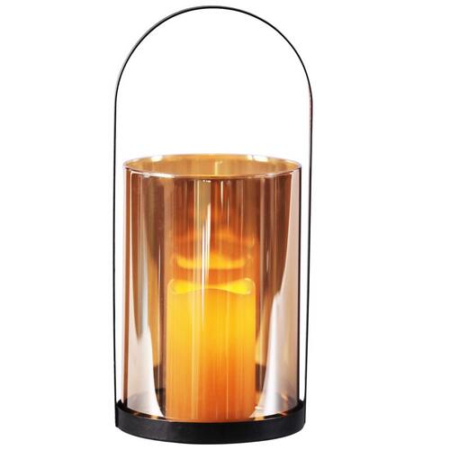 Smart Living 84148-LC LED Candle Lantern 13.6" One Mantle Glass/Metal Hurricane Black Black