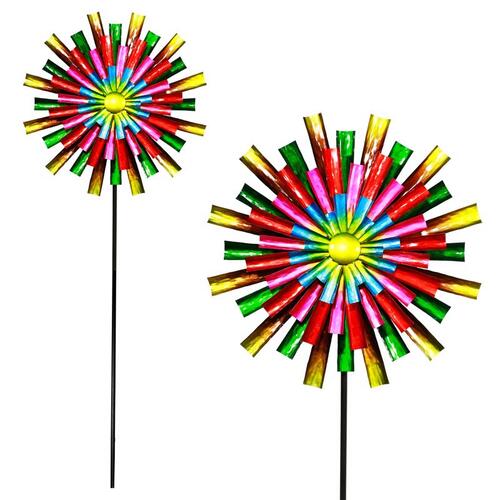 Wind Spinner Multicolored Metal 81" H Prismatic Colorful Flower Multicolored