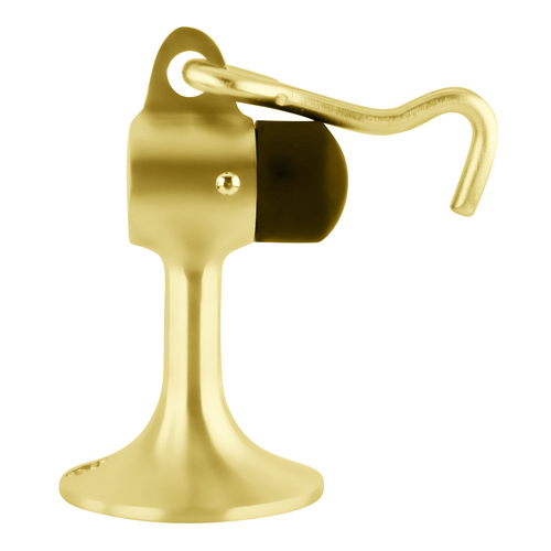 Polished Brass Floor Mounted Heavy-Duty Door Stop With Hook and Holder