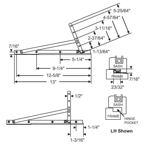 Concealed Hinge Assembly 13in Track SS NF Egress SS SP