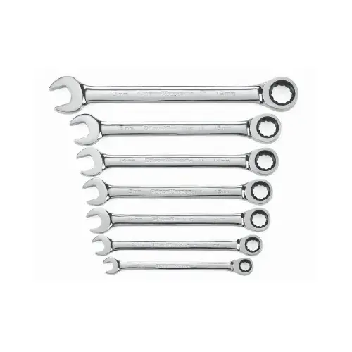 GEARWRENCH 9417 Wrench Set, 7-Piece, Steel, Polished Chrome, Specifications: Metric Measurement