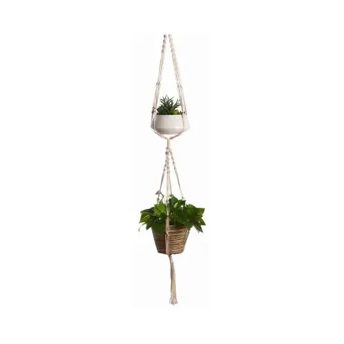 Primitive Planters 9123 Plant Hanger White Cotton 60" H 2-Tier Woven White