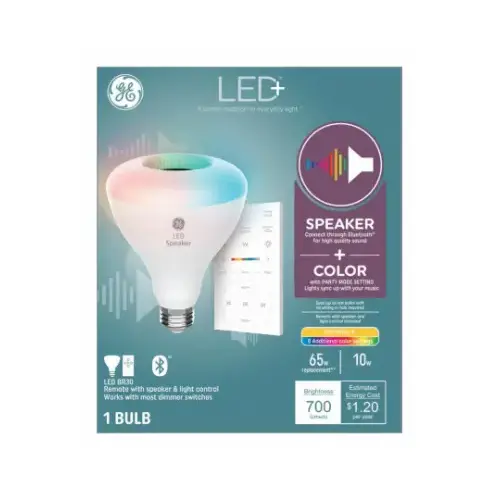 Speaker Light Bulb with Remote, BR30 Bulb, 10 W, LED Bulb, 2700 K Color Temp, 700 Lumens