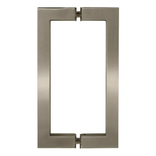 High-Quality Brushed Nickel Square Tubing Shower Handle, Back-to-Back Pull, 8" Center, Fits 1/4" to 1/2" Glass