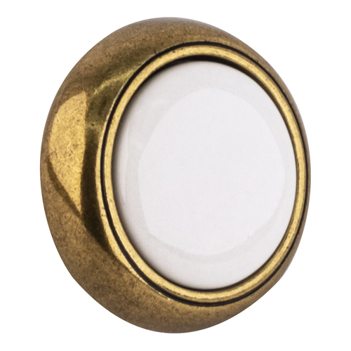 Traditional Round Cabinet Knob With Ceramic Inset For Kitchen And Cabinet Hardware 1-1/4" Dia White Antique Brass - pack of 5