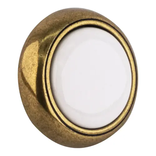 White Antique Brass Traditional Round Cabinet Knob With Ceramic Inset 1-1/4" Diameter For Kitchen And Cabinet Hardware  - pack of 4