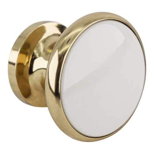 White/Bright Brass Dual-Tone Round Kitchen Cabinet Knob 1-1/4" Diameter 