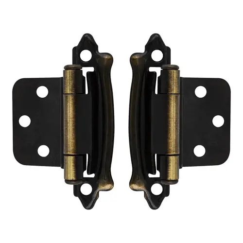 Face Mount Self-Closing Kitchen Cabinet Hinge 3/8 Inch Inset Antique Bras - 2 per pack x10 packs